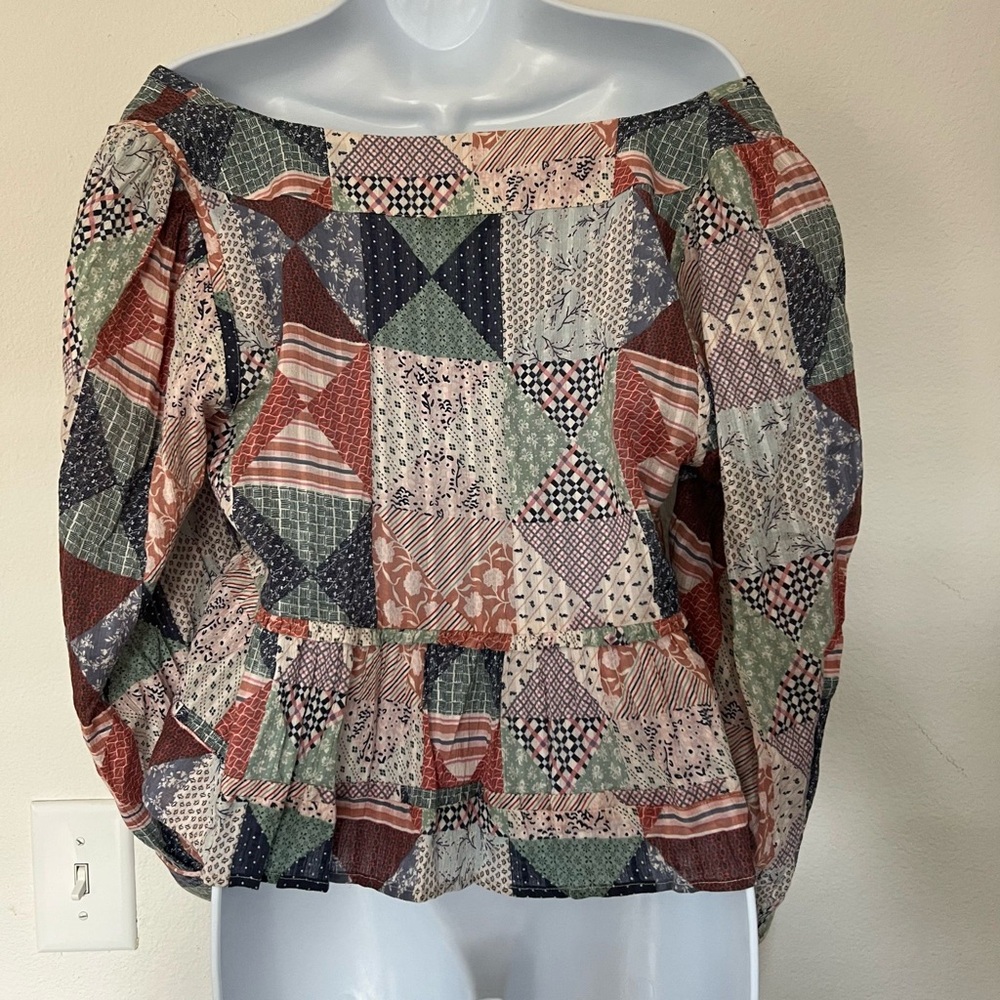 American Eagle Patchwork Off-Shoulder Peasant Top… - image 5